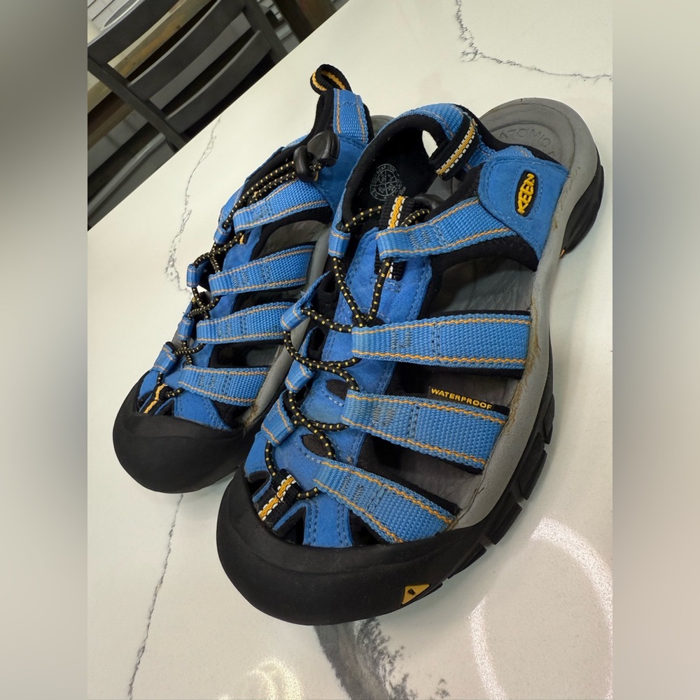 Keen Womens Sandals Newport Blue Black Canvas Hiking Outdoor Water Shoes Sz 7.5